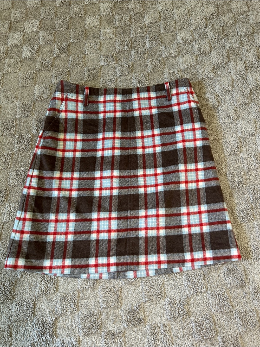 Eddie Bauer Wool Blend Plaid Mini Skirt | Brown Red Blue | Preppy Dark Academia